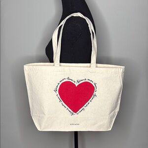Sezane Mon Amour Red Heart Cotton Canvas Cream Ecru Tote Bag NEW